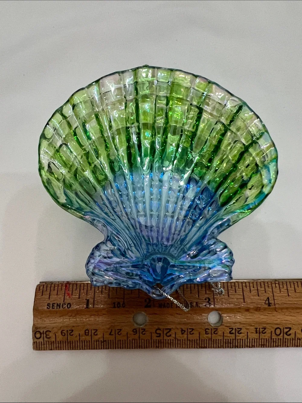 Blue and Green Iridescent Ombré Plastic Scallop Shell Ornament